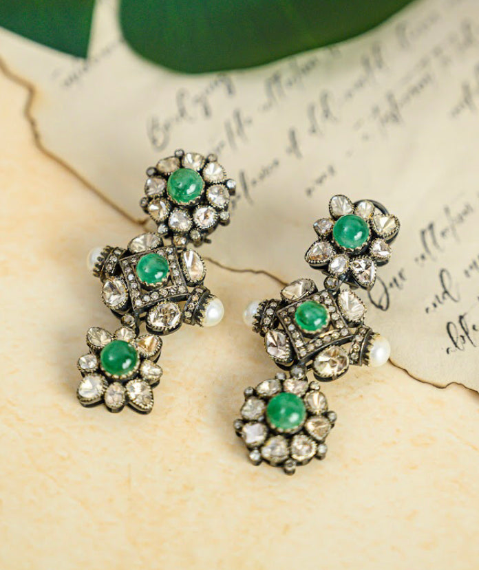 925 Emerald good vintage earrings