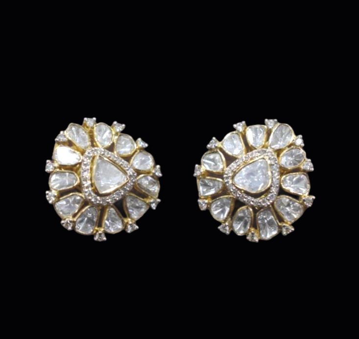 925/22K ROUND CUT polki store stud EARRINGS