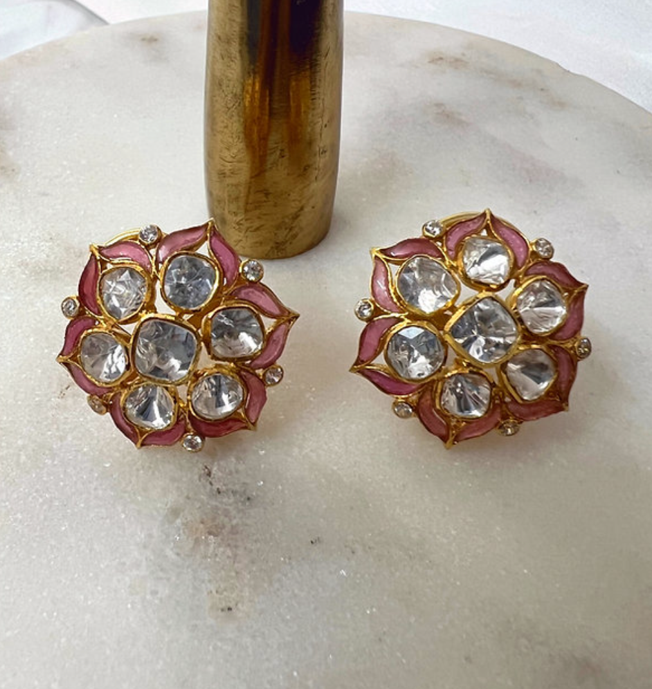 Good 925/22K ROUND CUT polki stud EARRINGS