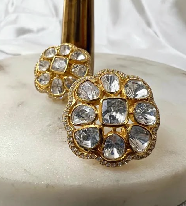 925/22K ROUND CUT popular polki stud EARRINGS