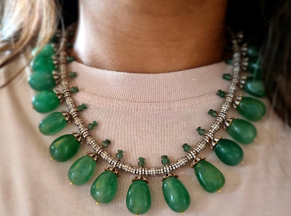925 Silver Vintage Emerald Tumble Necklace - Amrrutam 
