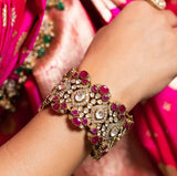 925 Silver Kaniksha Victorian Ruby Polki Bangle - Amrrutam 