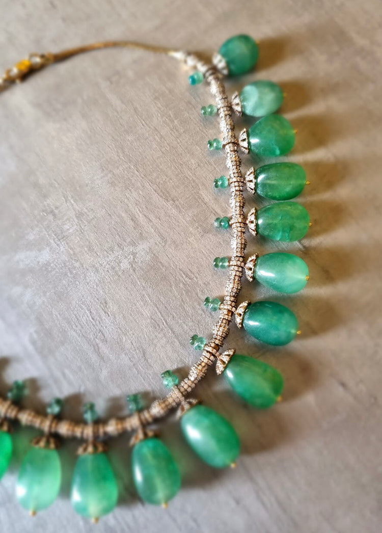 Antique Victorian emerald necklace & earrings American diamond Silver  Purity 925 | eBay