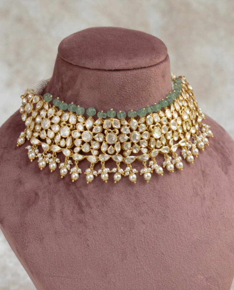 925 Silver Qaladat Polki Choker Necklace - Amrrutam 