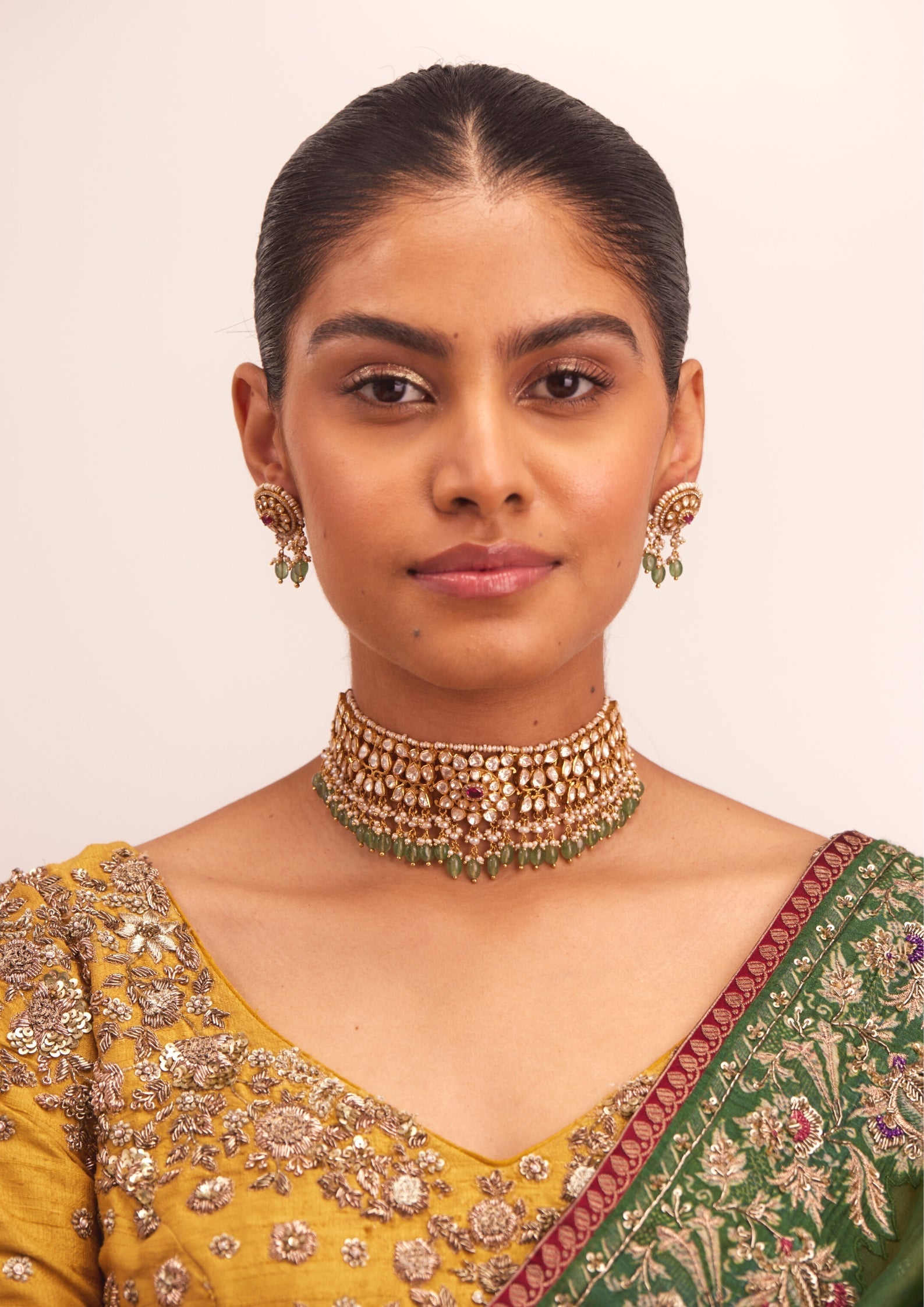 925 Silver Amasvaya Polki Choker Necklace Set - Amrrutam