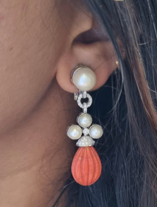 925 Silver Fresh Water Pearl Coral Earring - Amrrutam 
