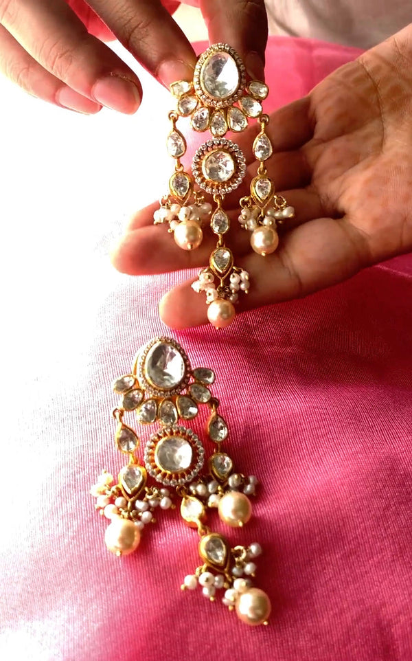 925 Silver Dhanshri Polki Chandbali Earrings - Amrrutam 