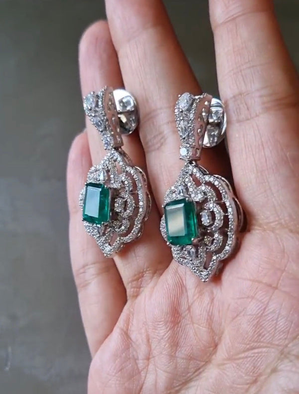 925 Silver Emerald Octo Drop Earring - Amrrutam 
