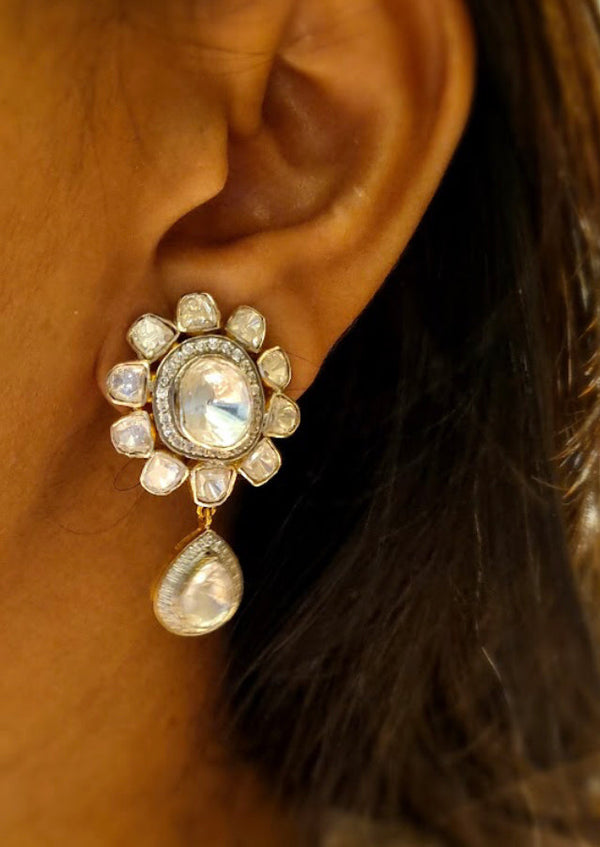 925 Silver Ramagya Polki Drop Earring - Amrrutam 