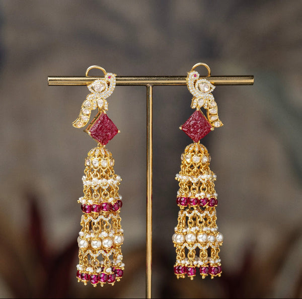 925 Silver Trissur Ruby Polki Jhumka Earring