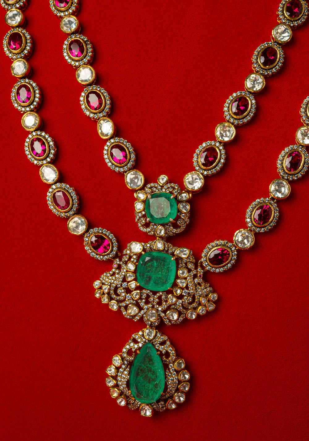 925 Silver Ziva Ruby Polki Bridal Necklace