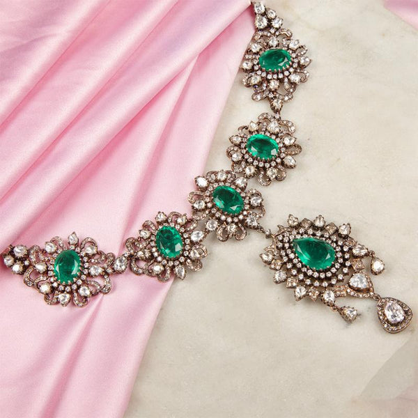 925 Silver Sonar Victorian Emerald Necklace - Amrrutam 