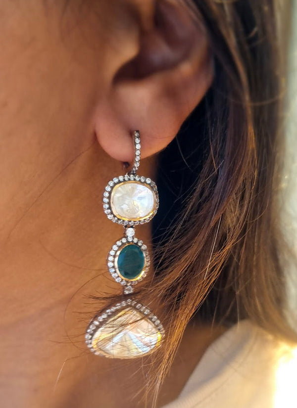 925 Silver Ophelia Emerald Polki Earring - Amrrutam 
