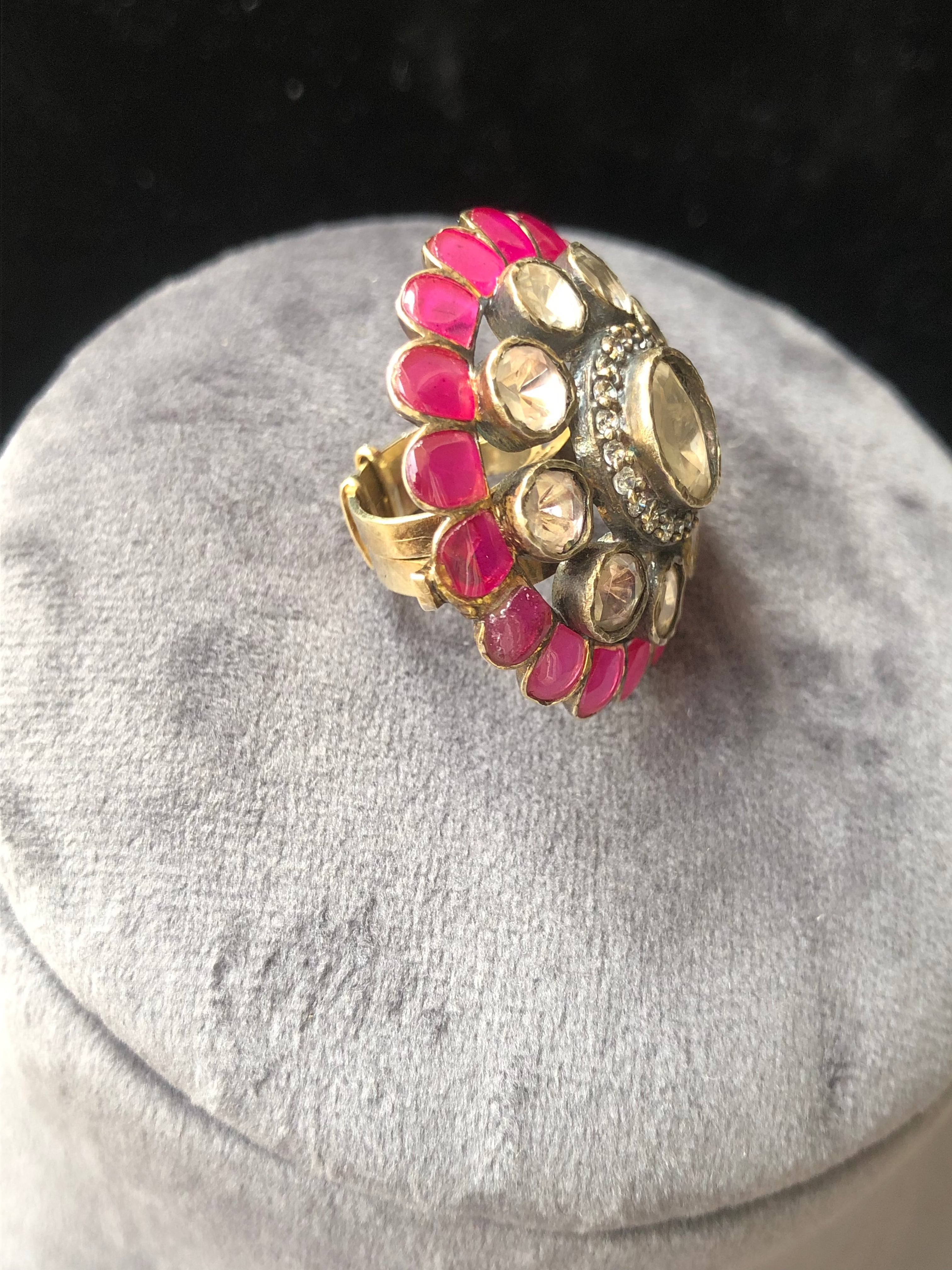 925 Silver Tirupati Polki Ruby Ring