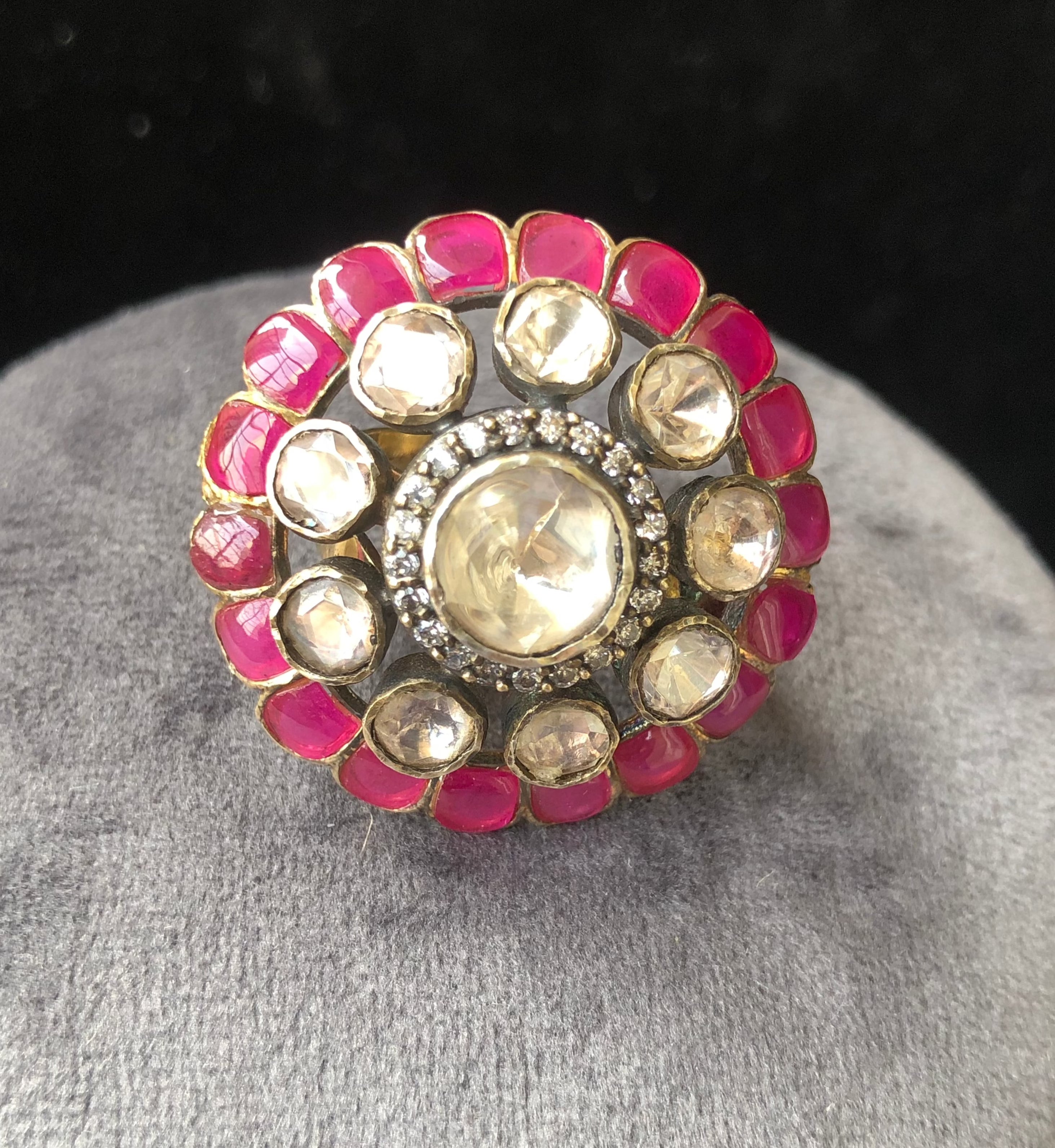 925 Silver Tirupati Polki Ruby Ring