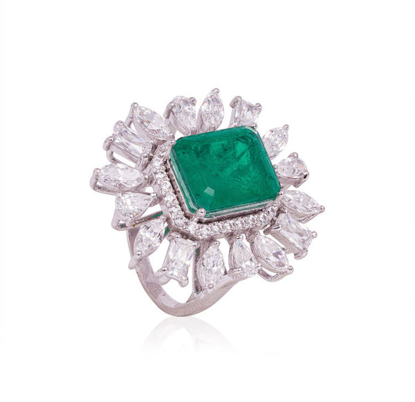 925 Silver Pevora CZ Emerald Ring