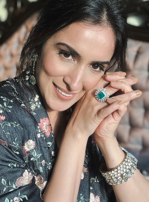 925 Silver Pevora CZ Emerald Ring