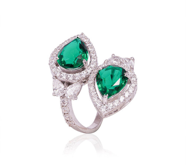 925 Silver Majuri CZ Emerald Ring