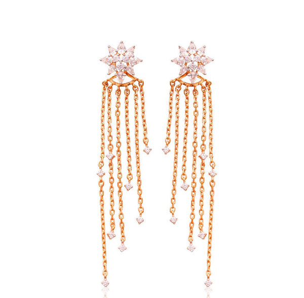 925 Silver Celestial CZ Long Earrings