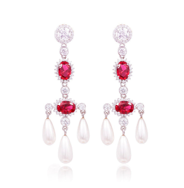 925 Silver Saisha Ruby Pearl Drop Earrings