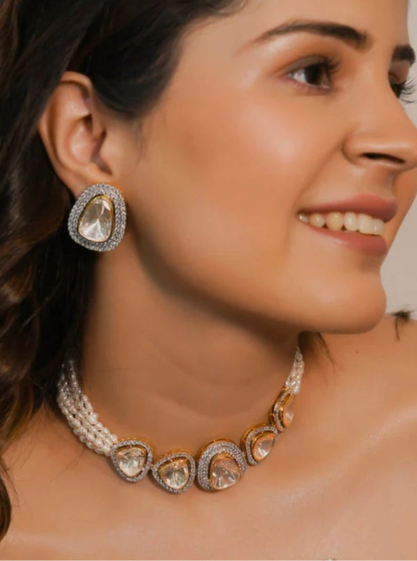 925 Silver Khwaab Polki Choker Necklace Set