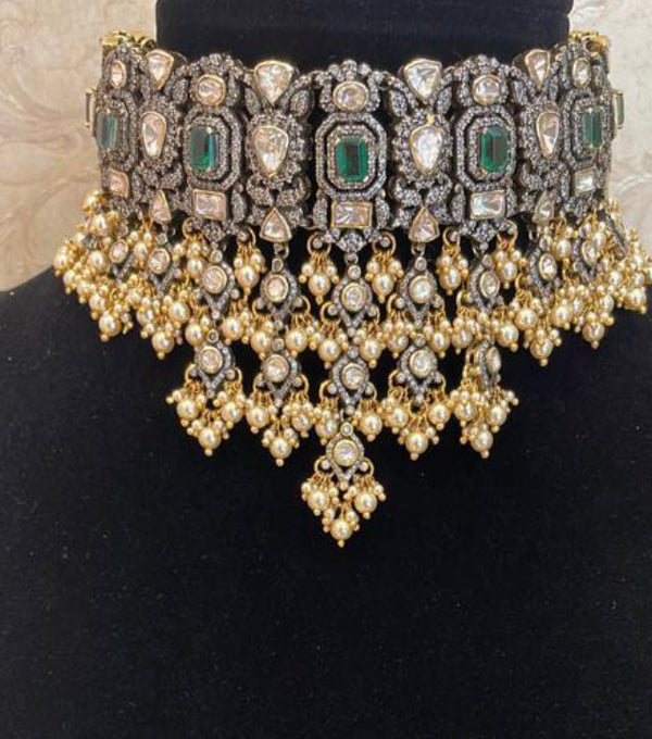 925 Silver Somair Victorian Choker Bridal Necklace - Amrrutam 