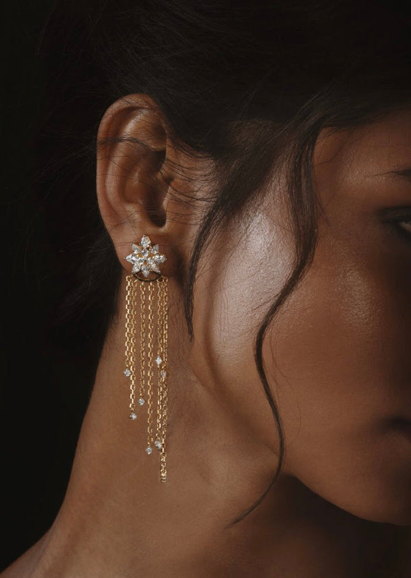 925 Silver Celestial CZ Long Earrings - Amrrutam 
