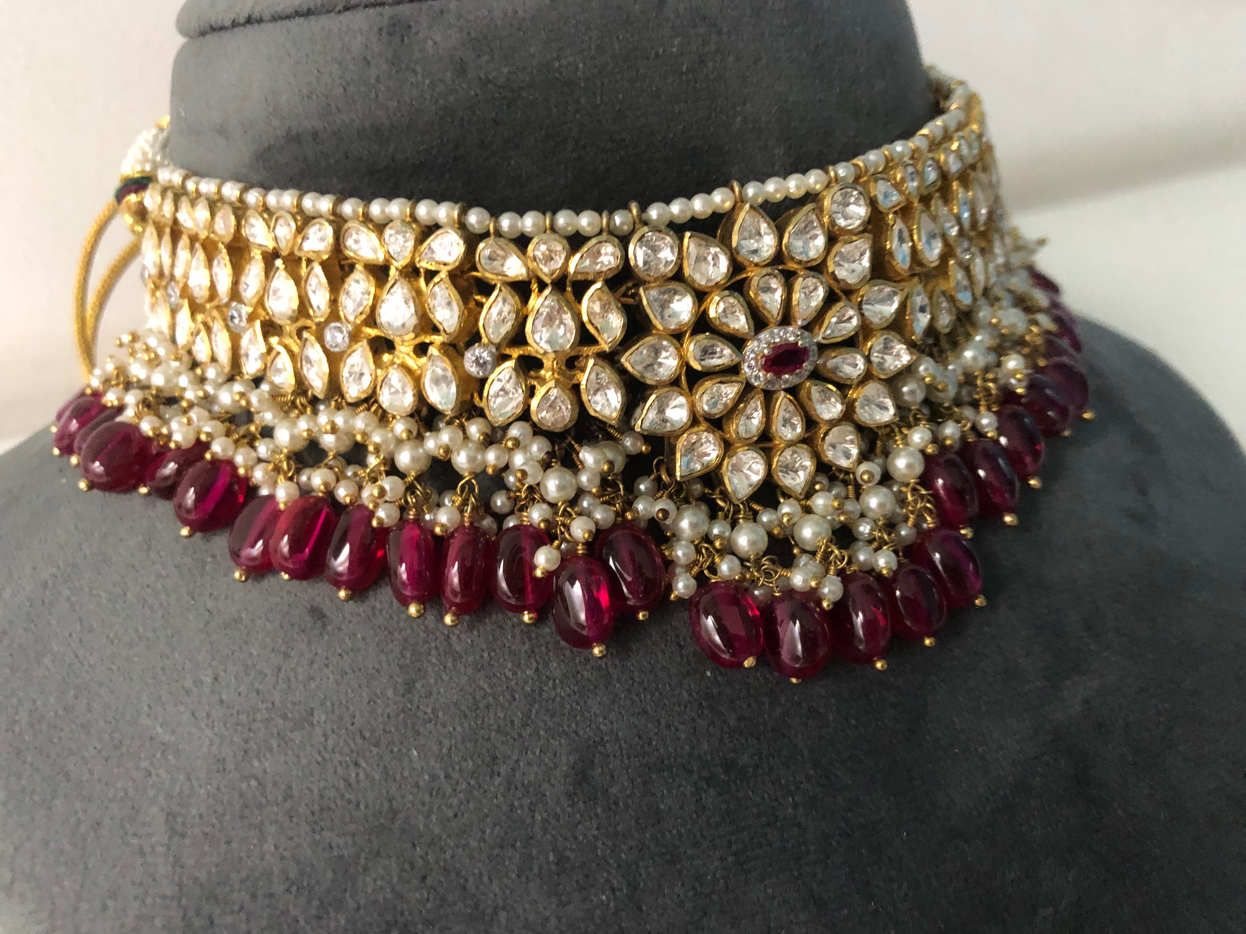 925 Silver Viraya Ruby Polki Choker Necklace