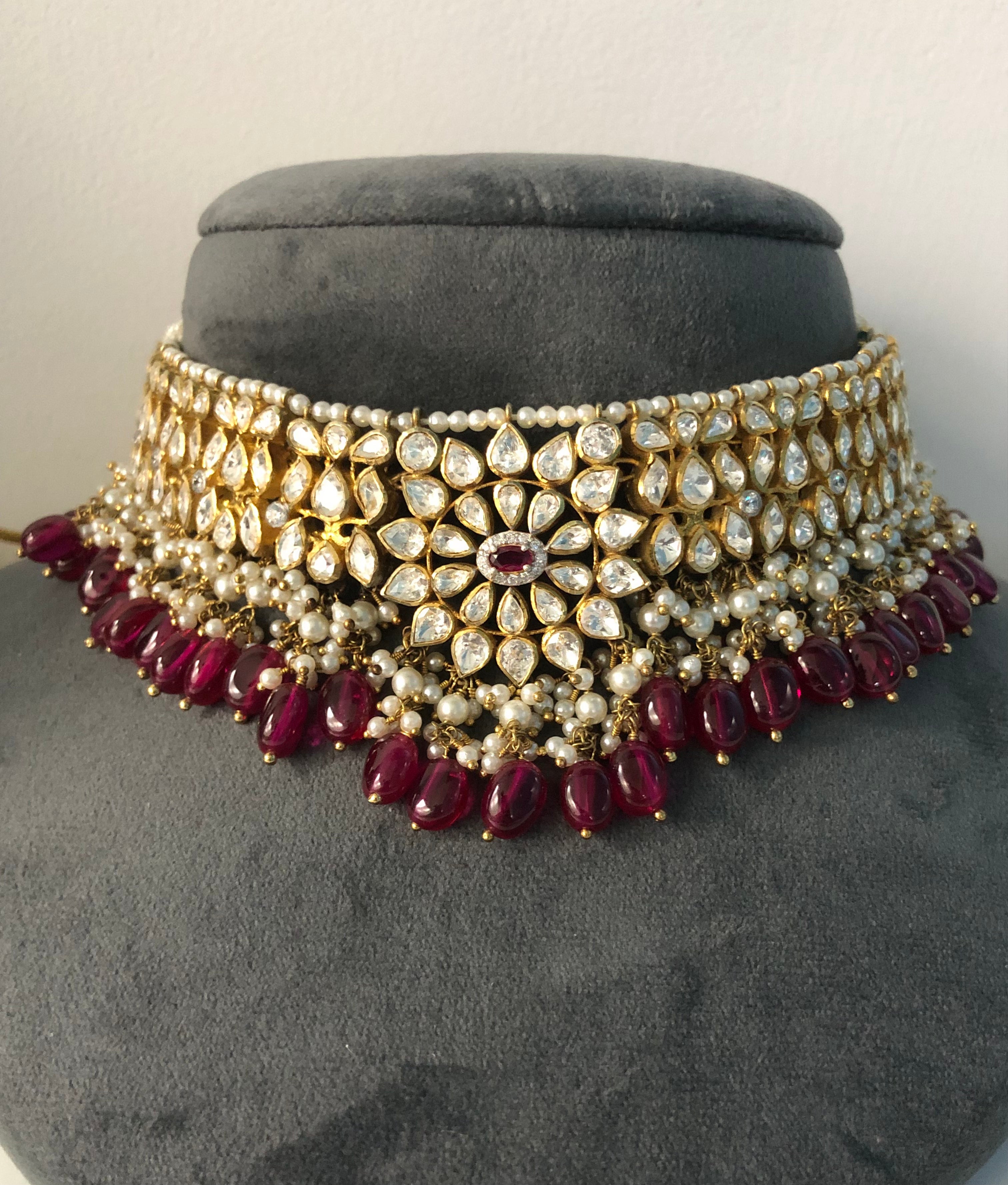 925 Silver Viraya Ruby Polki Choker Necklace