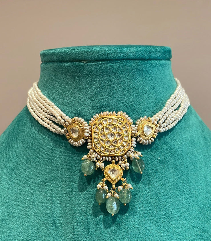 925 Silver Pushpali Kundan Choker Necklace - Amrrutam Jewellery