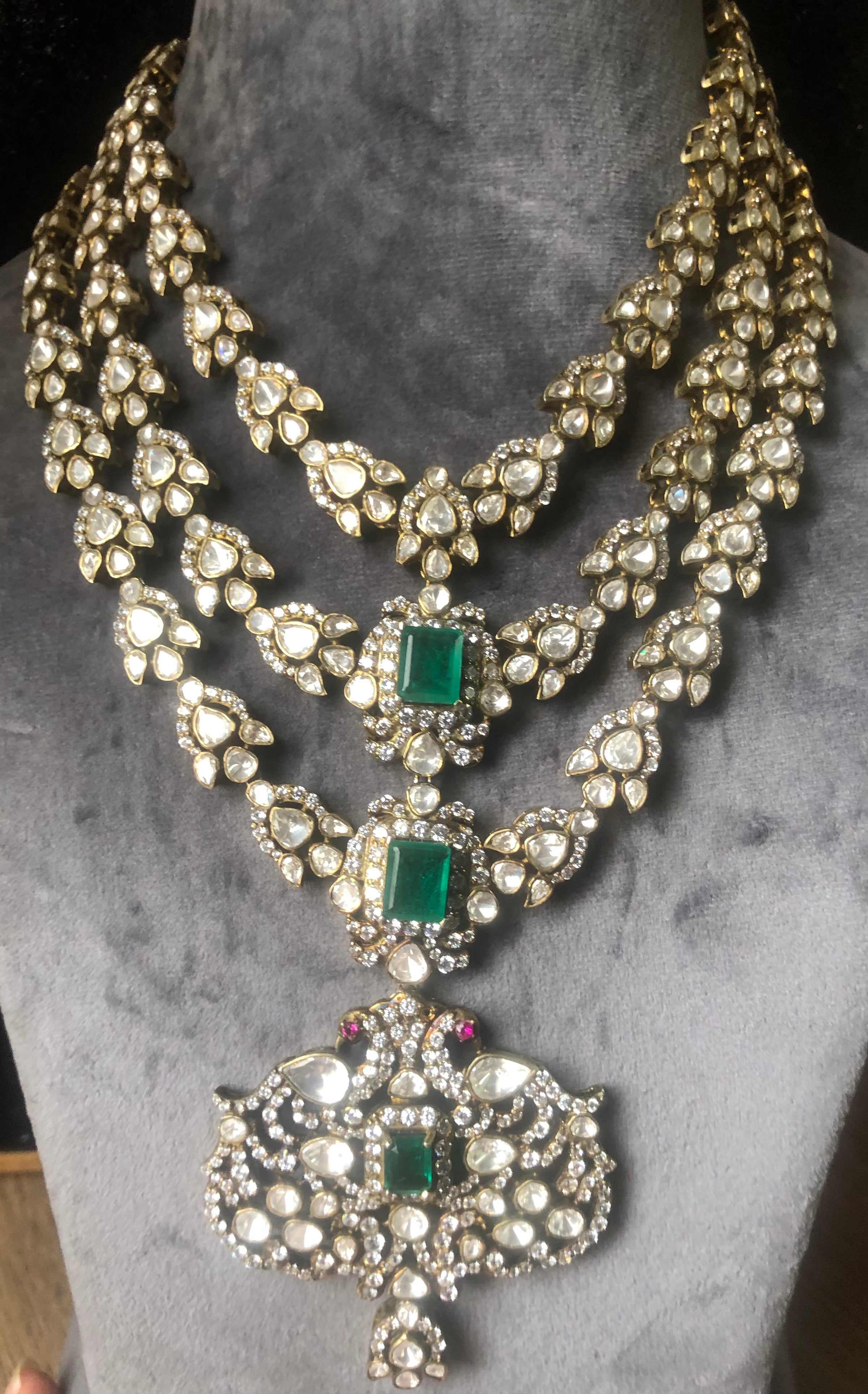 925 Silver Nirvaya Polki Emerald Bridal Necklace