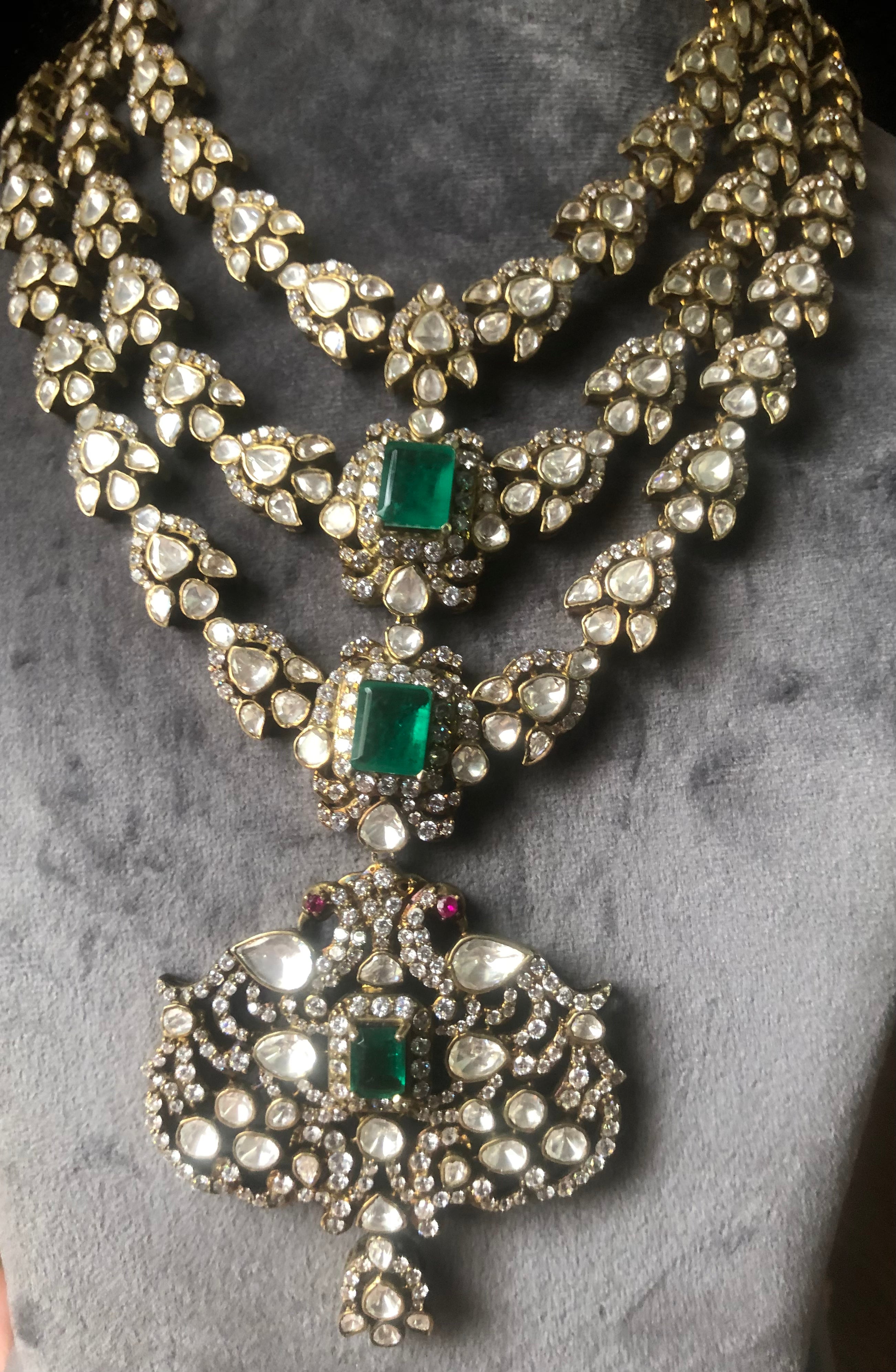 925 Silver Nirvaya Polki Emerald Bridal Necklace