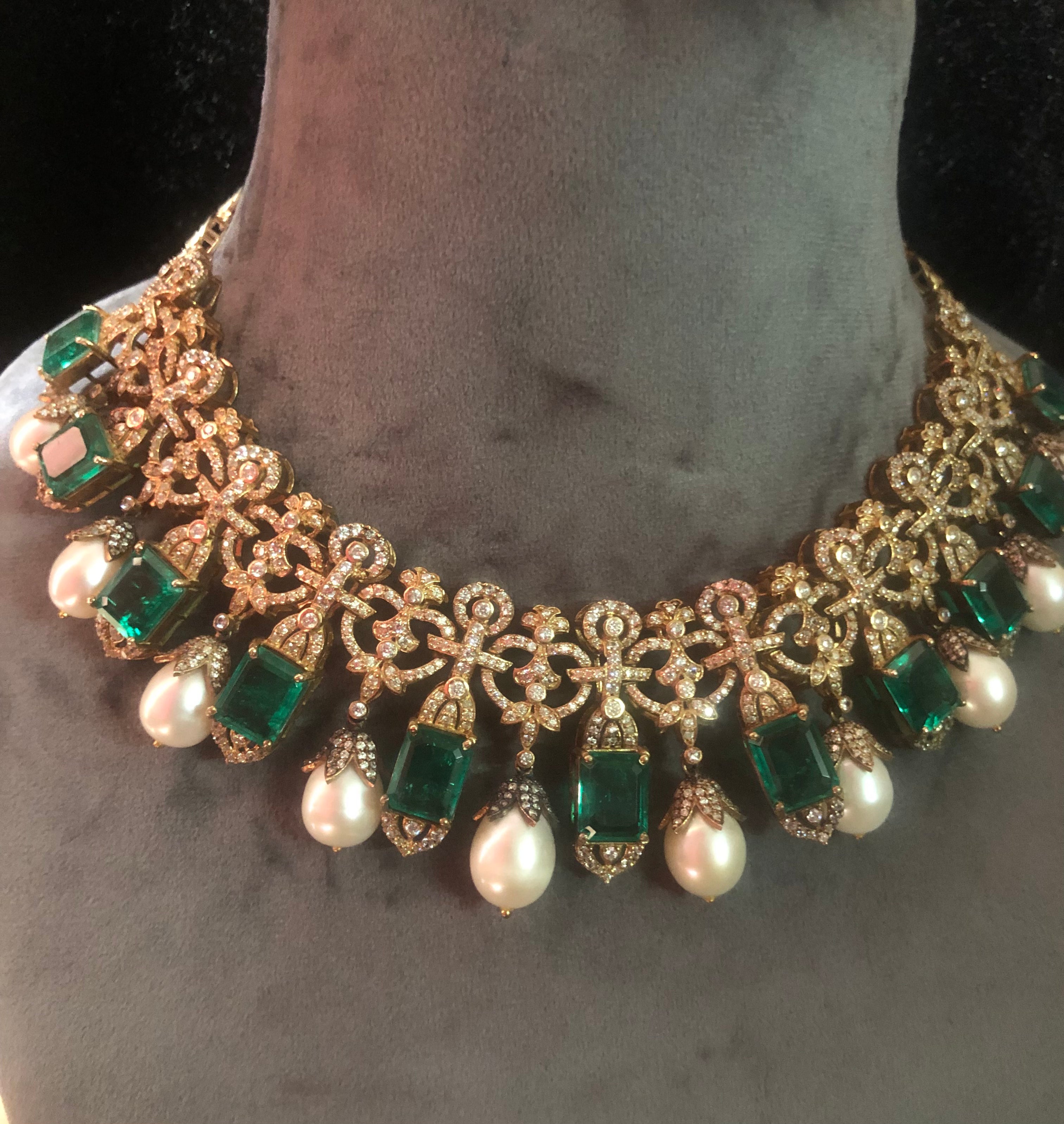 925 Silver Tamannah Modern Polki Emerald Necklace