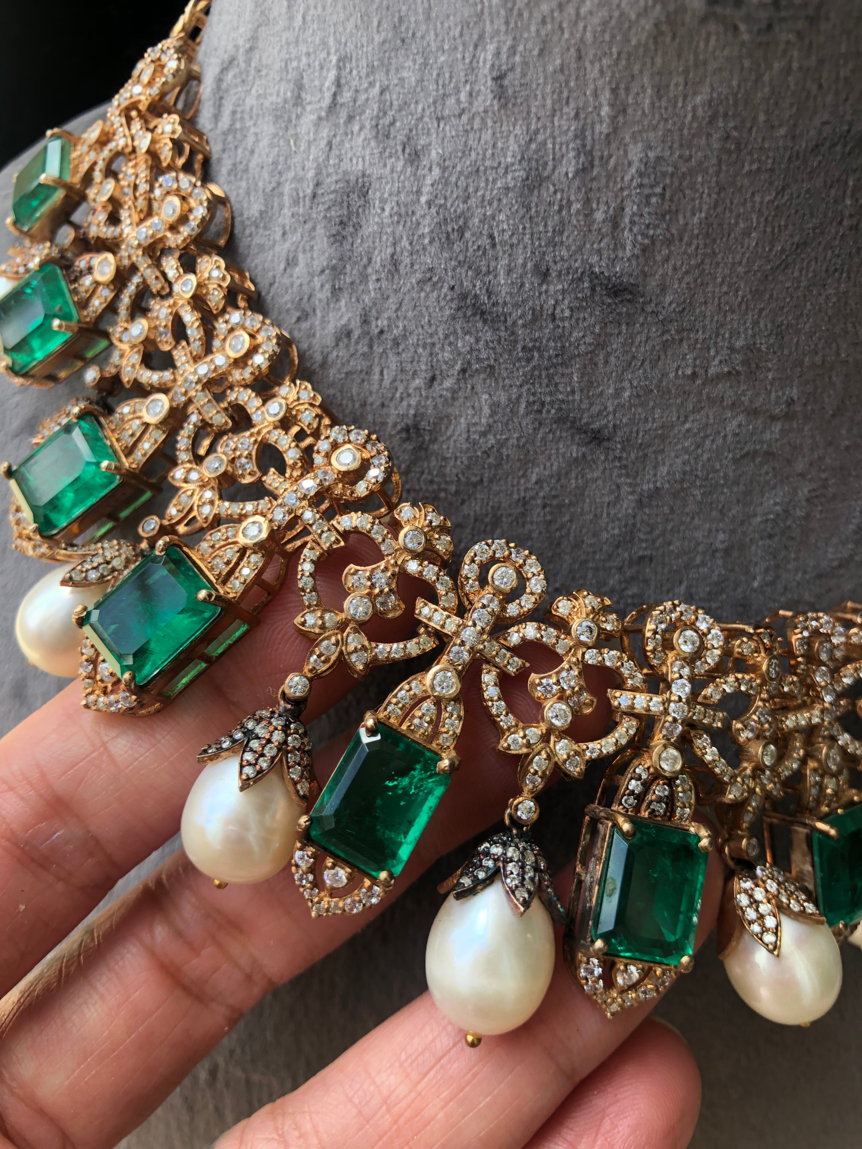 925 Silver Tamannah Modern Polki Emerald Necklace