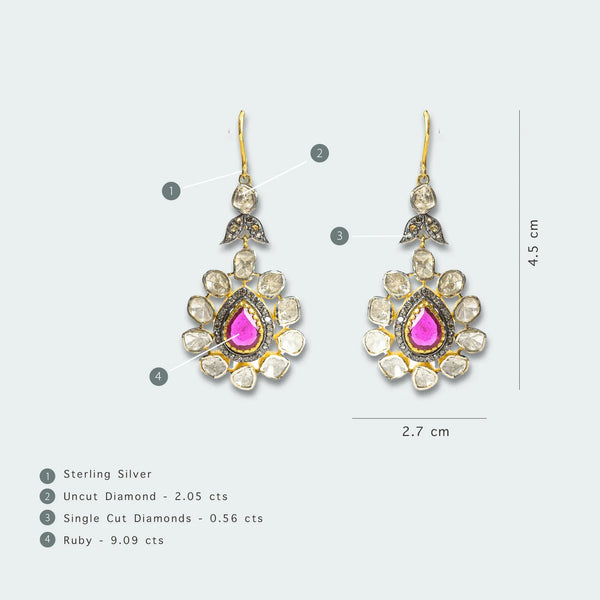925 Silver Mehran Uncut Diamond Drop Earrings - Amrrutam 