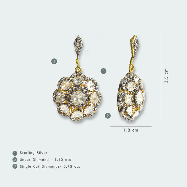 925 Silver Mehran Floral Uncut Diamond Drop Earrings - Amrrutam 