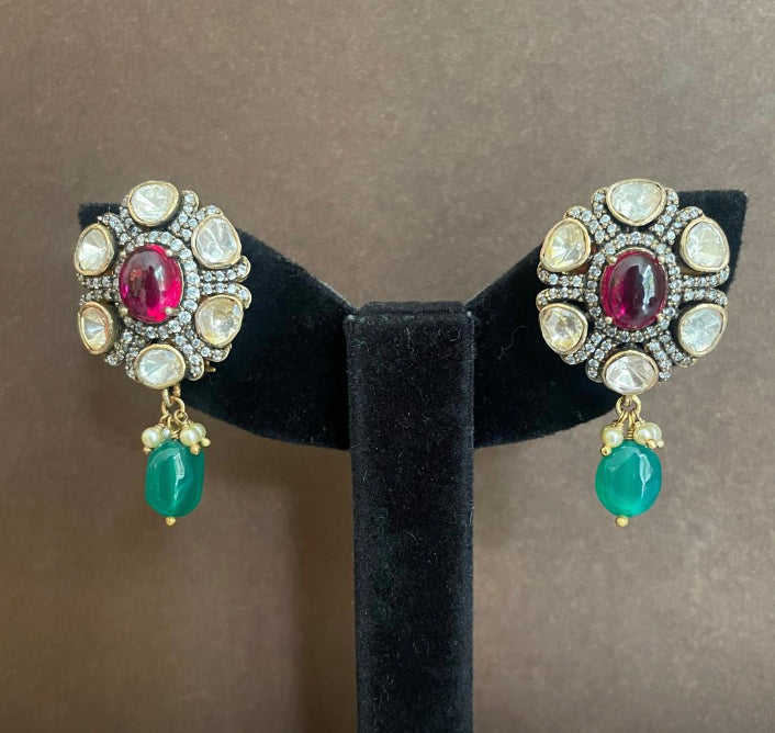 925 Silver Kisah Ruby Polki Drop Earring