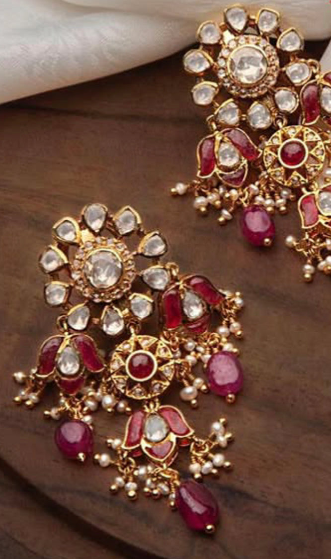 925 Silver Kuri Ruby Polki Earring