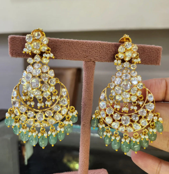 Multicolour Kundan Polki Antique Gold Earrings – Sanvi Jewels