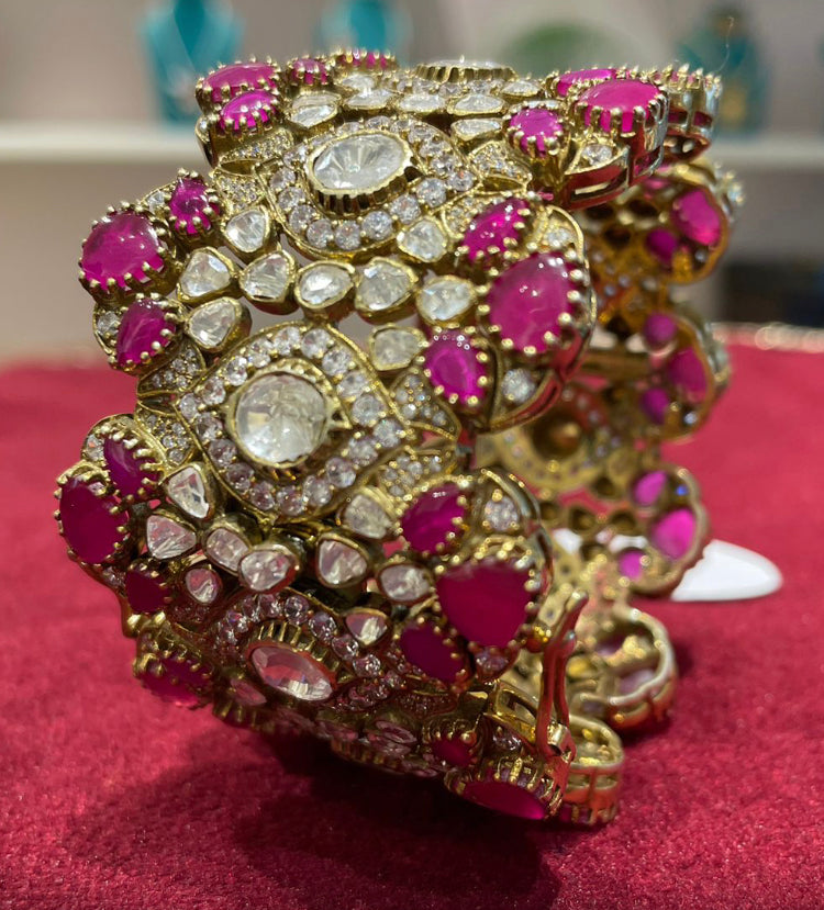 925 Silver Kaniksha Victorian Ruby Polki Bangle - Amrrutam Jewellery
