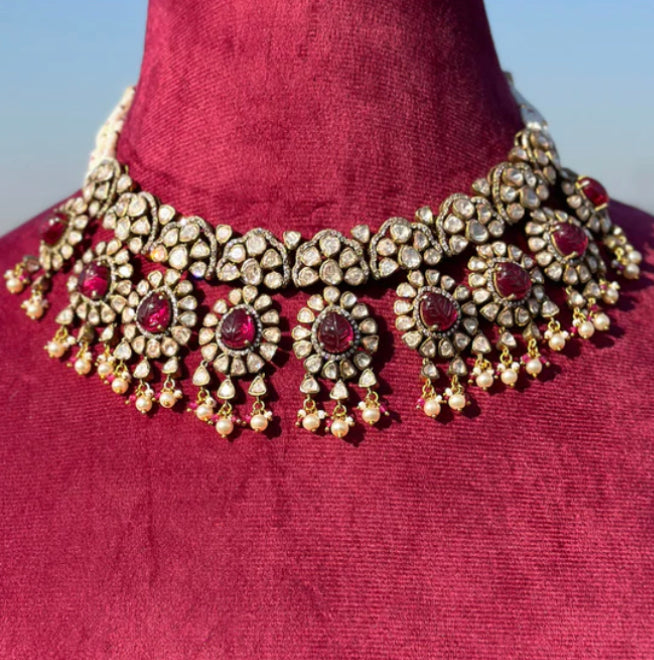 925 Silver Dholki Polki Necklace