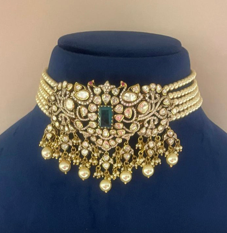 925 Silver Kohar Polki Choker Necklace