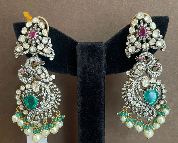 925 Silver Basra Victorian Polki Chandbali Earring