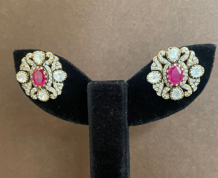 925 Silver Noori Ruby Polki Stud Earring