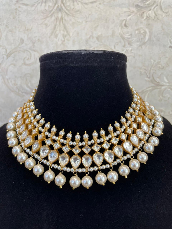 925 Silver Sevari Kundan Choker Necklace Set - Amrrutam Jewellery