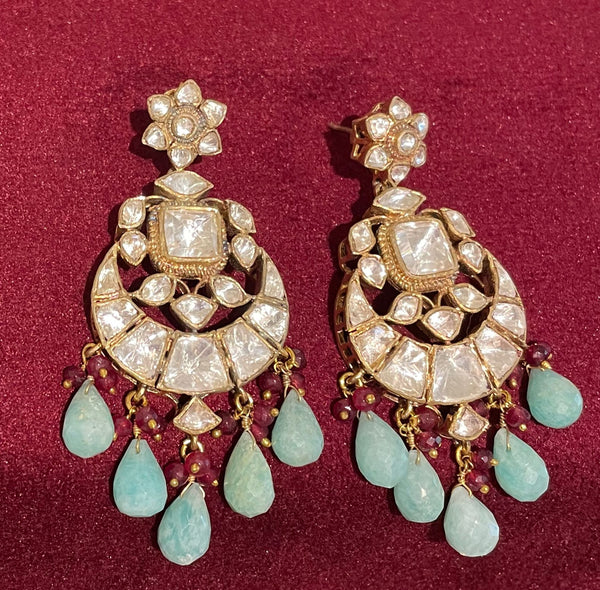 925 Silver Tara Polki Chandbali Earring - Amrrutam Jewellery
