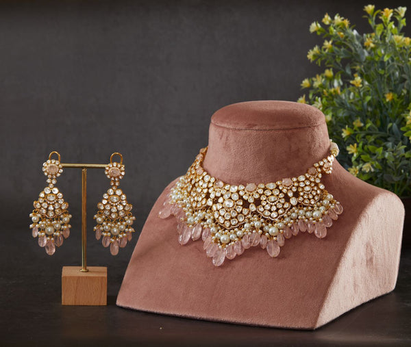 925 Silver Damiya Pastel Polki Choker Necklace Set - Amrrutam Jewellery