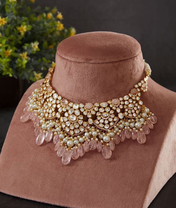 925 Silver Damiya Pastel Polki Choker Necklace Set - Amrrutam Jewellery