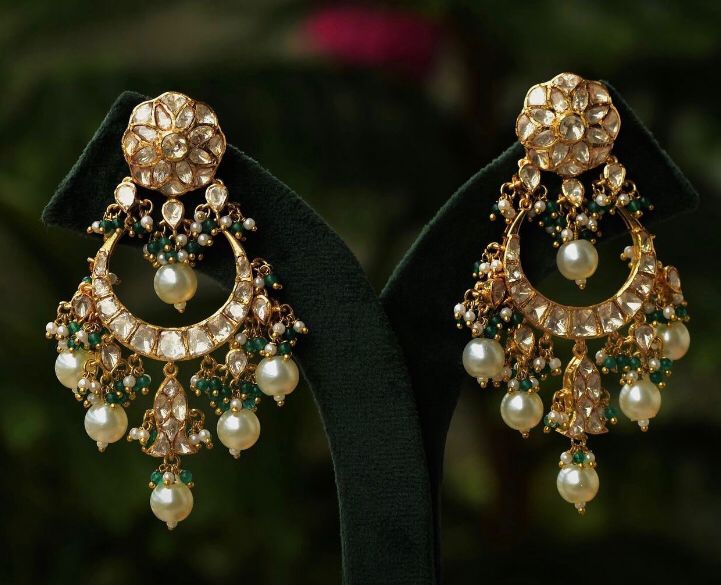 925 Silver Sharan Polki Chandbali Earrings