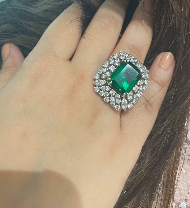 Emerald Ring, Statement Ring, Swarovski Ring, Couple Ring, Crystal Ring, Adjustable Ring, Designer Ring, Dual Birthstone Ring, Delicate hot ring